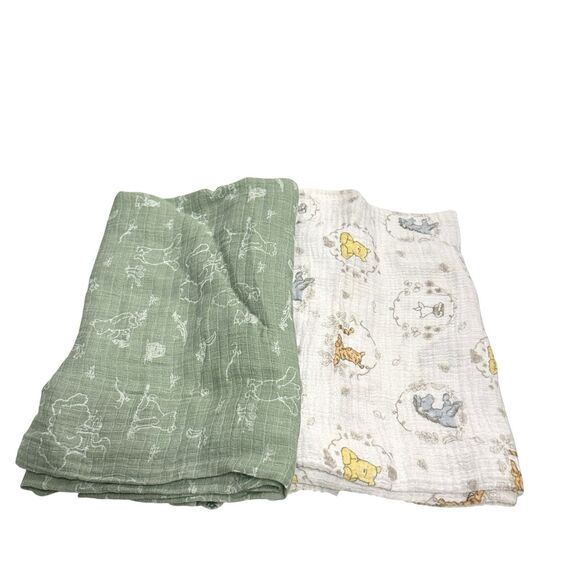 Aden + Anais Disney Winnie The Pooh 100% Cotton Muslin Swaddle Blanket Lot of 2 - Picture 1 of 8
